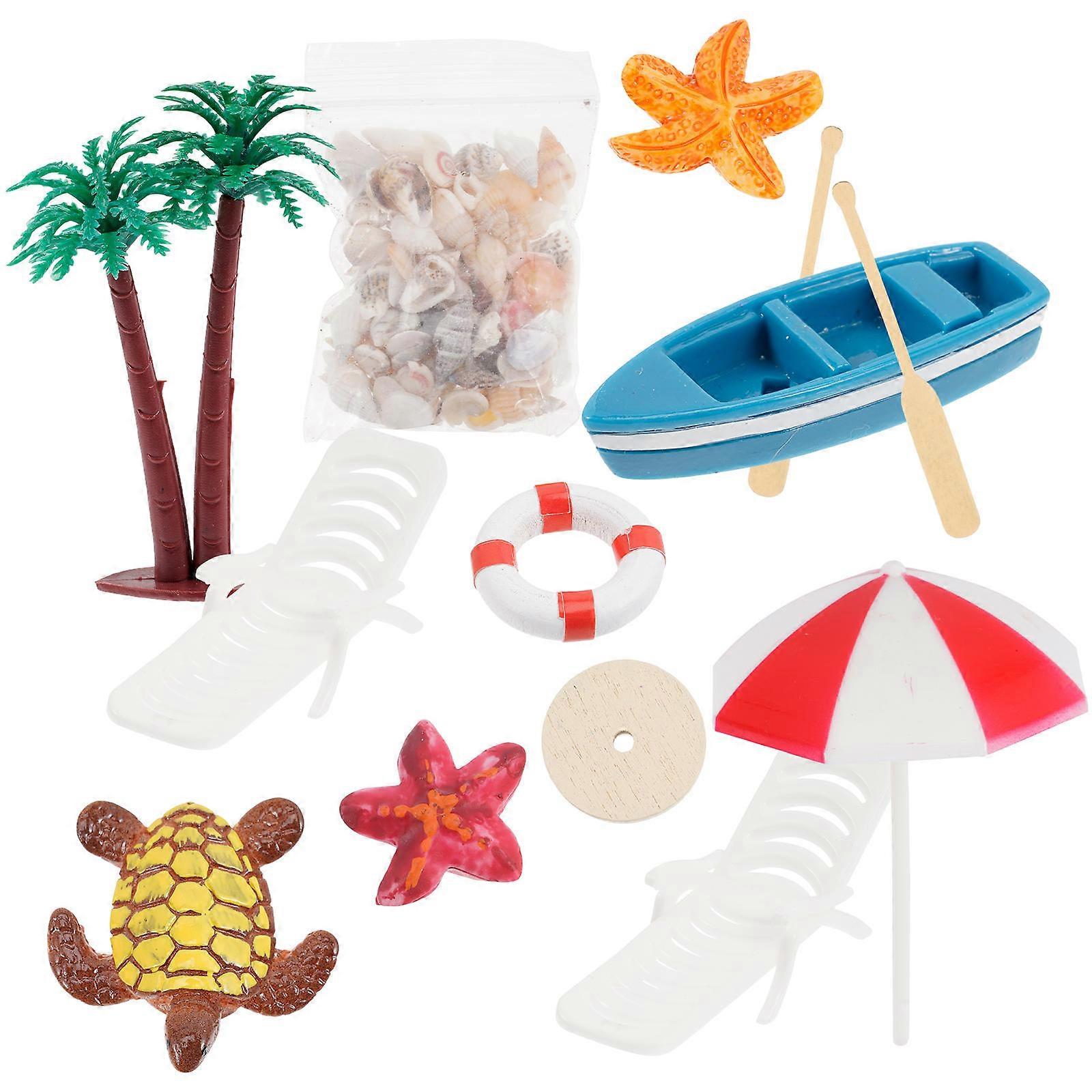 Assorted Color Miniature Beach Style Decoration Set for Display Resin Plastic 1 Set