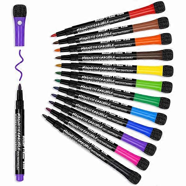 Mordely 12 magnetic whiteboard pens & eraser set; erasable dry-erase markers