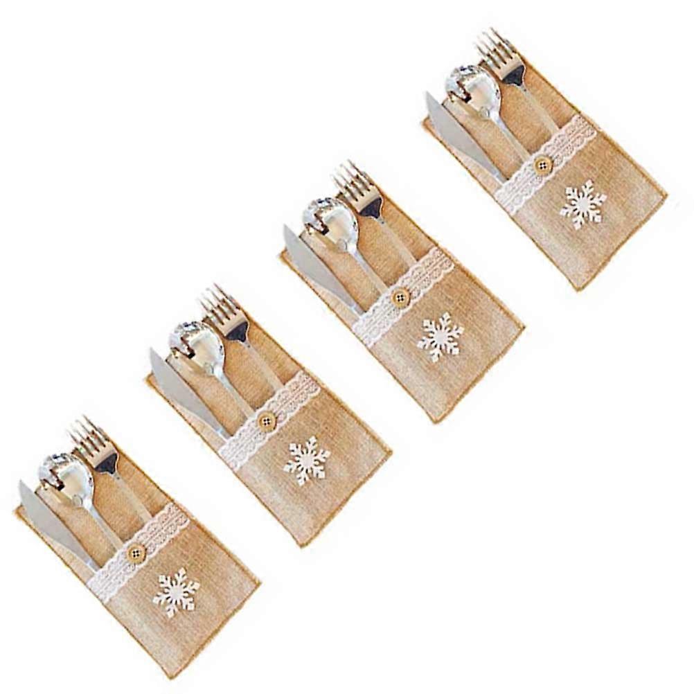 Christmas Linen Cutlery Holder 8Pack For Hotel Restaurant Rectangular Snowflake Pattern Dining Table Decoration
