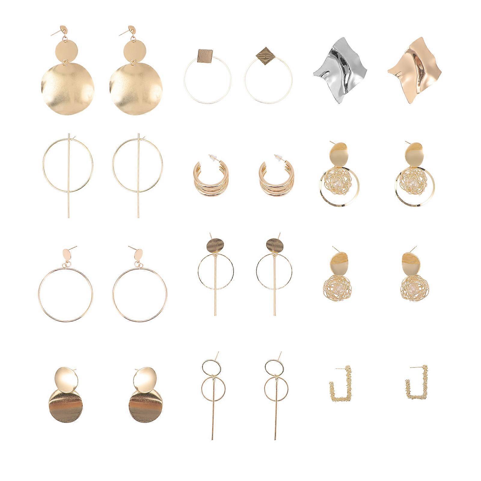 Retro Earrings with Elegant Ear Dangles in Golden Alloy for Decor 12 Pairs