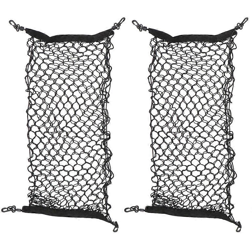 Cargo Net For Car 2Pcs Double-Layer High Elastic Trunk Organizer For Vehicle Storage Black Nylon Hooks