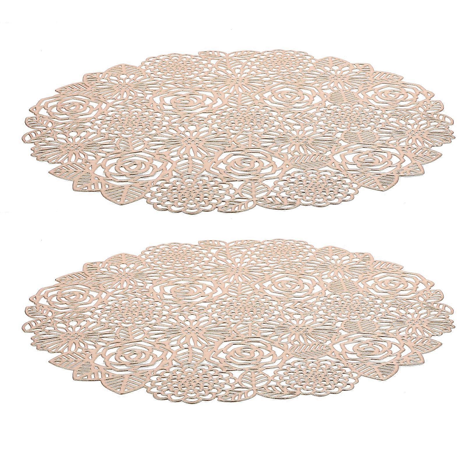 Golden PVC Dinner Mats for Home Ideal for Placing Bowls Plates Bottles 2 Pieces