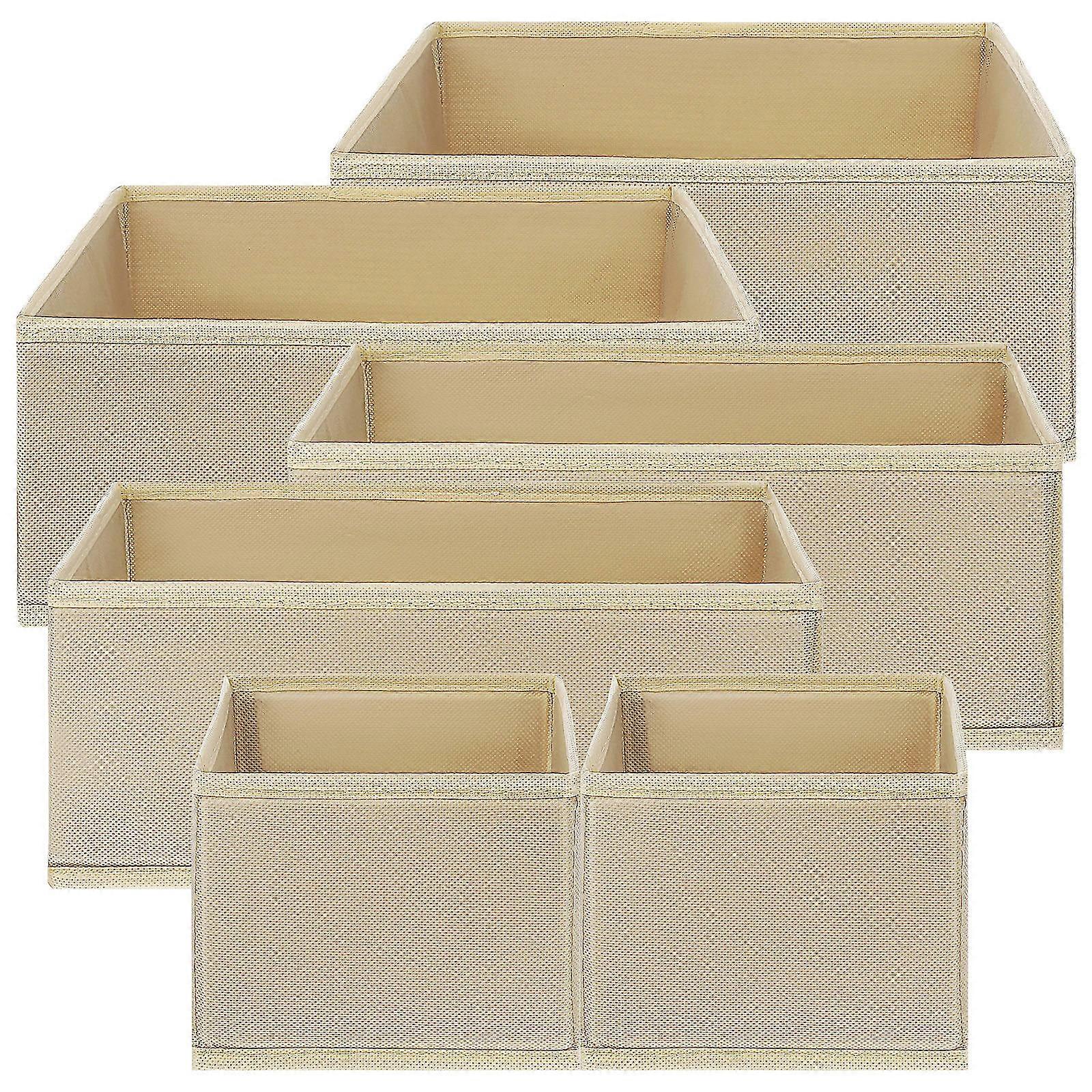 6pcs Beige Wardrobe Drawer Organizers, Non Woven Storage Baskets for Underwear, Socks, Scarves, Space Saving Closet Clothing Organizer Set