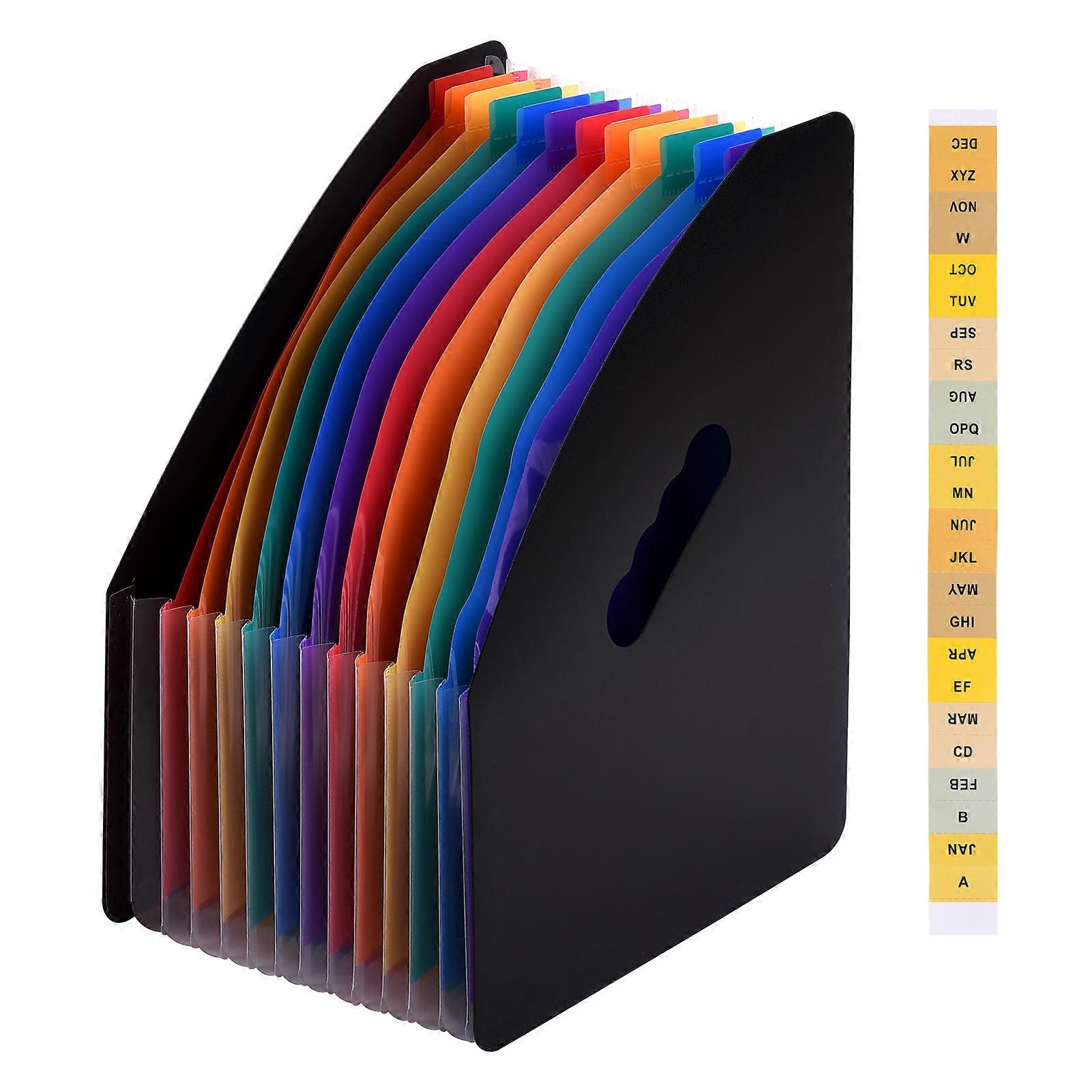 12 Pockets Expanding Folder Accordian A4 Letter Size Document Organizer File Rack Rainbow Color for Home Office School
