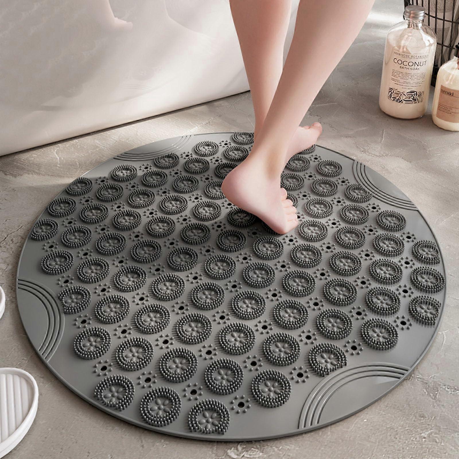 PVC Area Rug Round Non-Slip Hydrophobic Quick-Dry Suction Massage Mat Bathroom Shower Rug Grey 55x55 cm