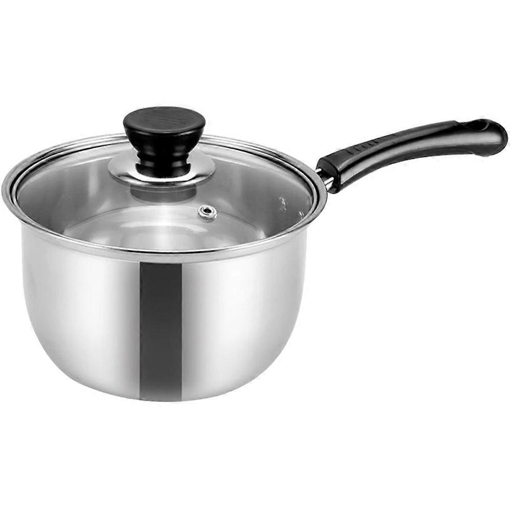 Stainless Steel Saucepan With Lid Single Handle Soup Pot Milk Heating Pot Random Lid Style