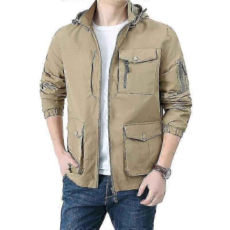 Hooded Men's Jacket - Loose Fit Plus Size Work Coat with Multiple Pockets