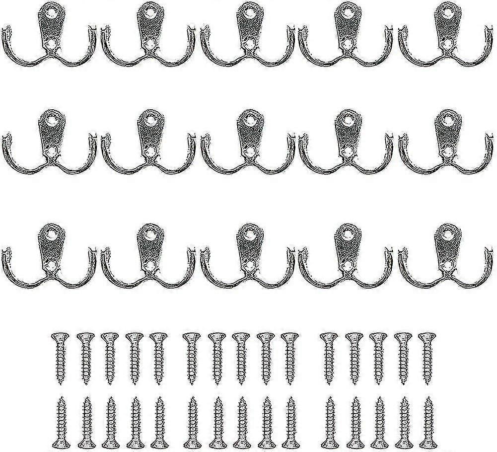 Coat Hooks, 15pcs Double Metal Wall Hooks with Screws for Storage