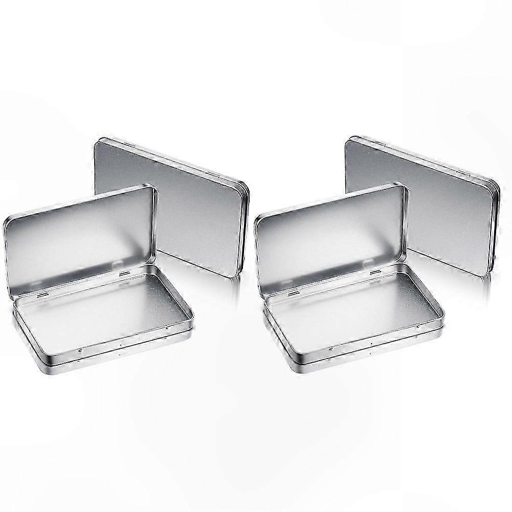 Silver Rectangular Tin Boxes with Hinged Lids, 4 Pack Storage Containers