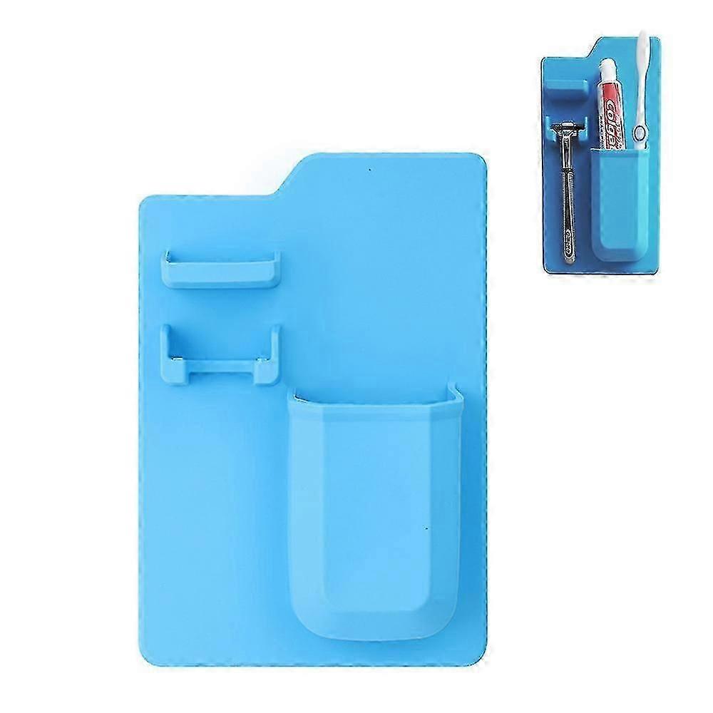 Toothbrush And Razor Holder - Silicone Grip Technology, Removable And Reusable,blue