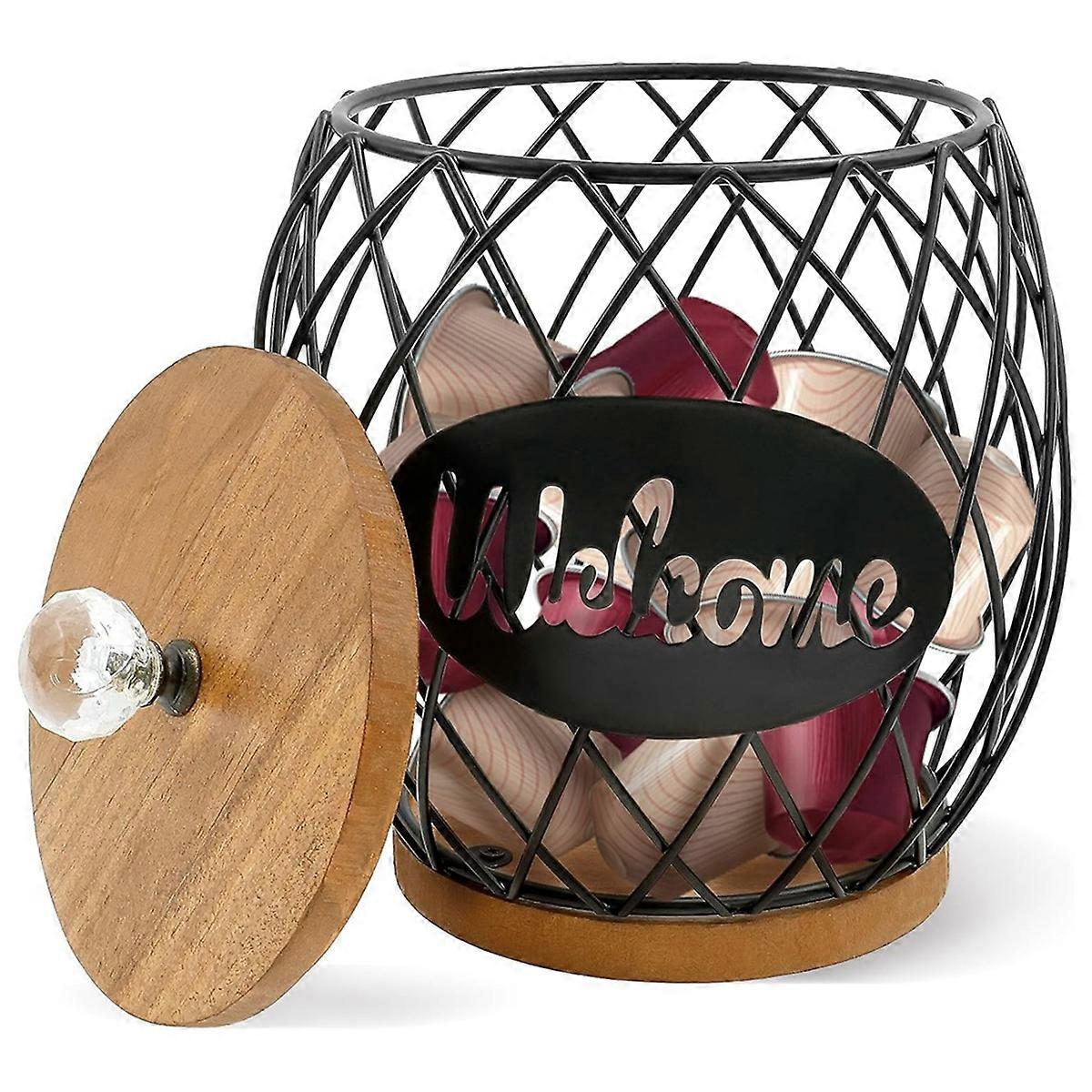 Coffee Pod Holder with Lid, Large Capacity Coffee Pod Storage Basket
