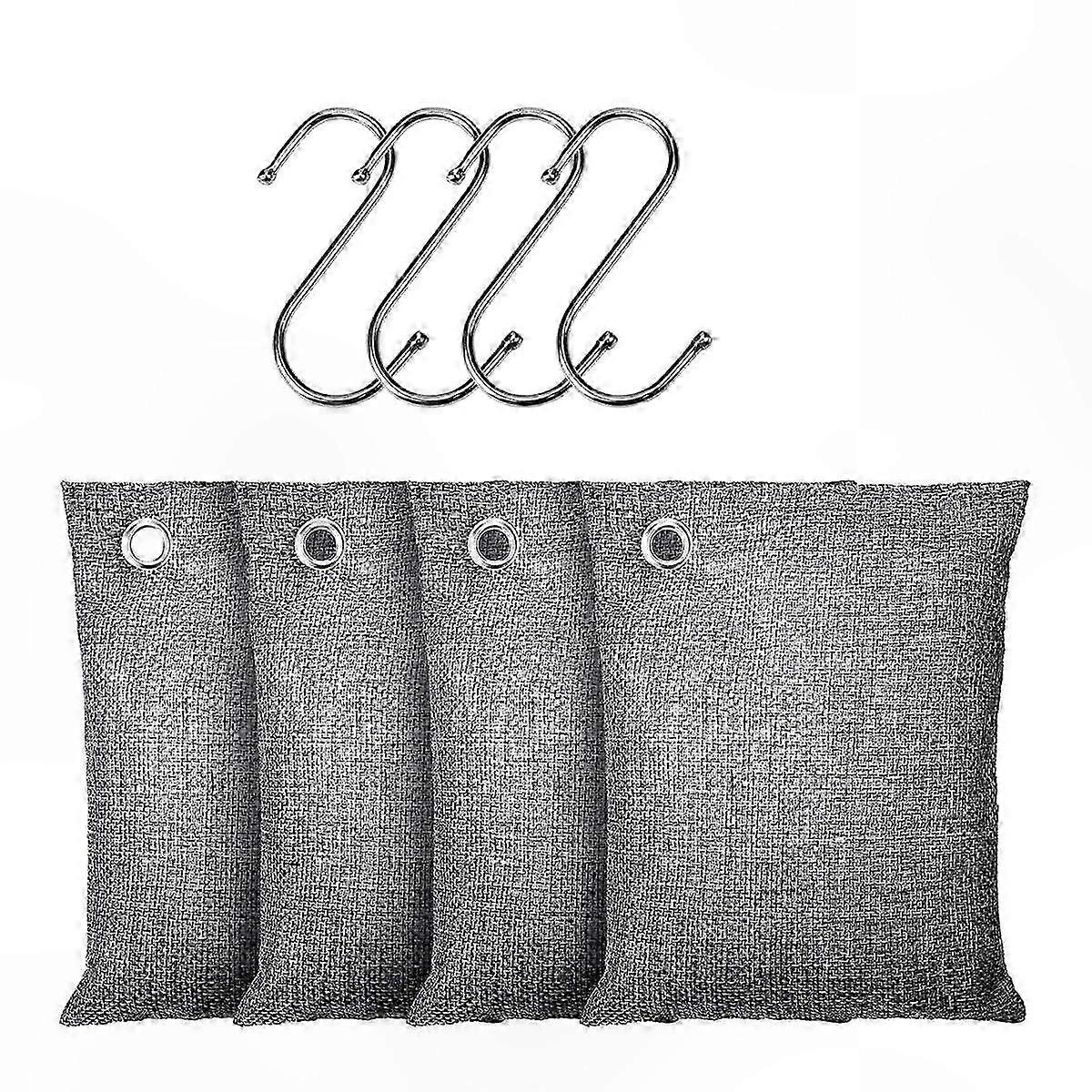 Natural Bamboo Charcoal Air Purifier, 4-Pack of 200g with Hooks for Odor Elimination and Fresh Air