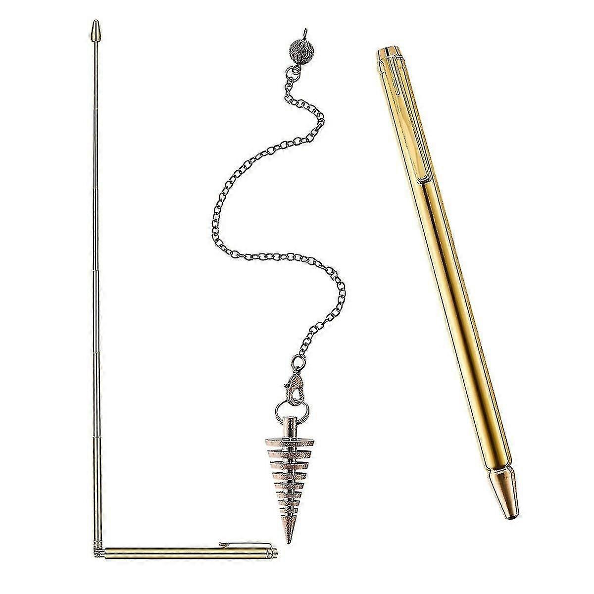 3 Pcs Divining Rods Copper And Dowsing Pendulum, 2 Retractable Paranormal Divining Rods And 1 Pendu