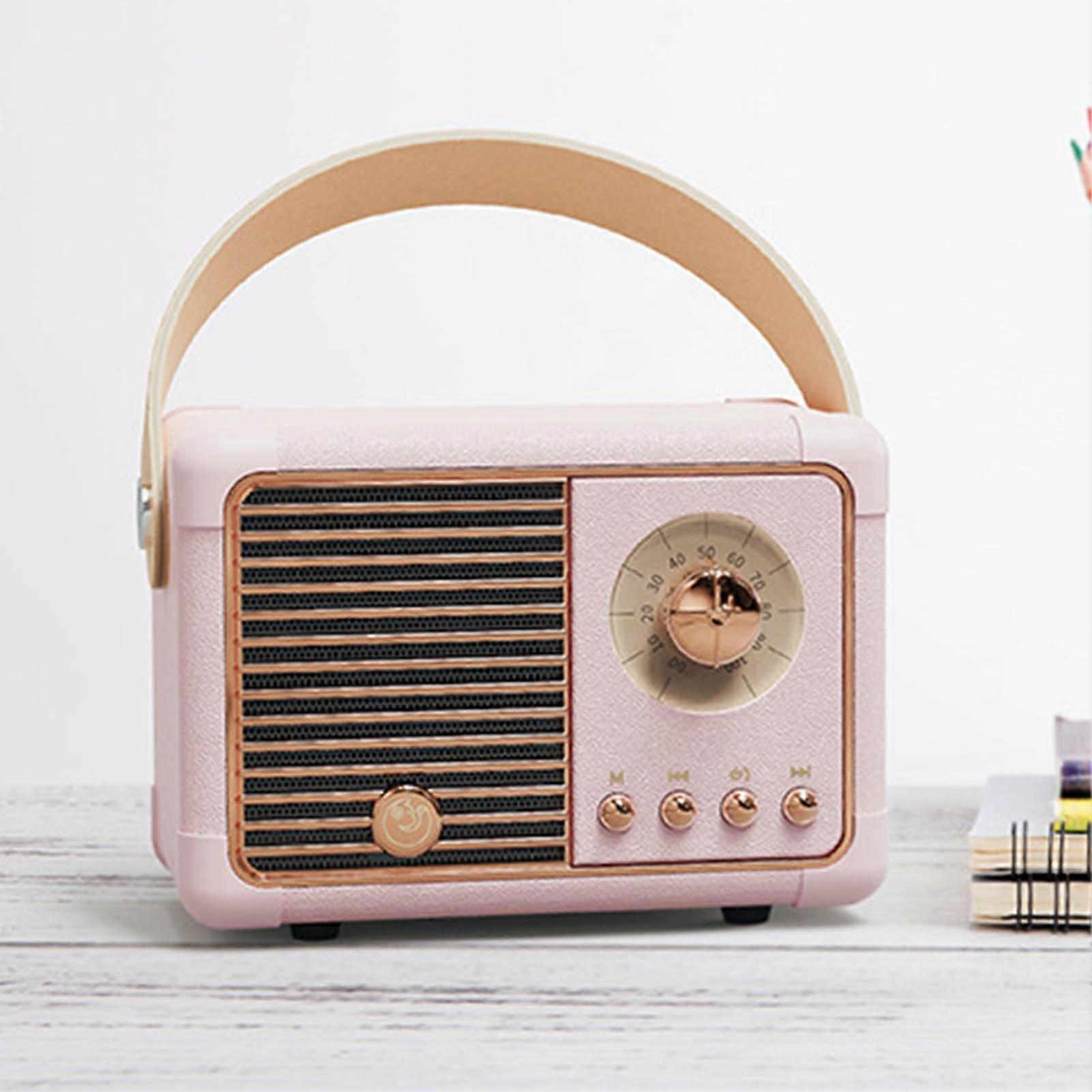 Portable Pink Bluetooth Speaker Retro Compact HIFI Stereo Wireless