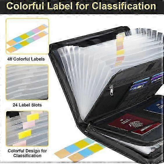Fireproof Accordion File Organizer, Portable Expanding File Folder with Waterproof Zipper & Labels, 24 Lable Slot, File Organizer for Important Docume