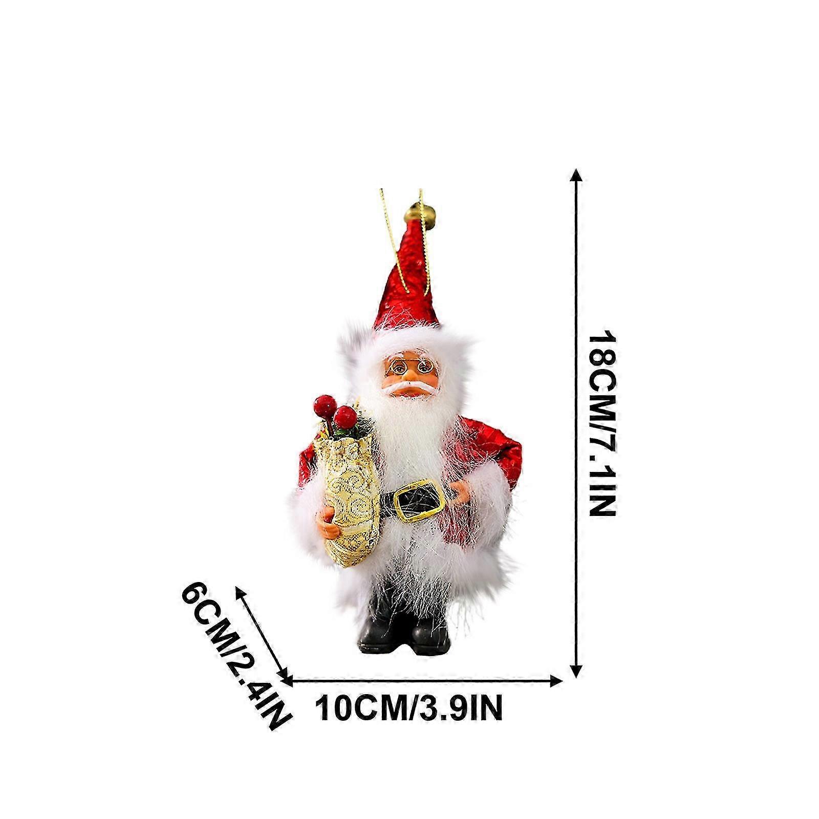 Red Christmas Tree Decorations with Santa Claus and Gift Bag Figurines for Hanging on Tree and Home Table Decor
