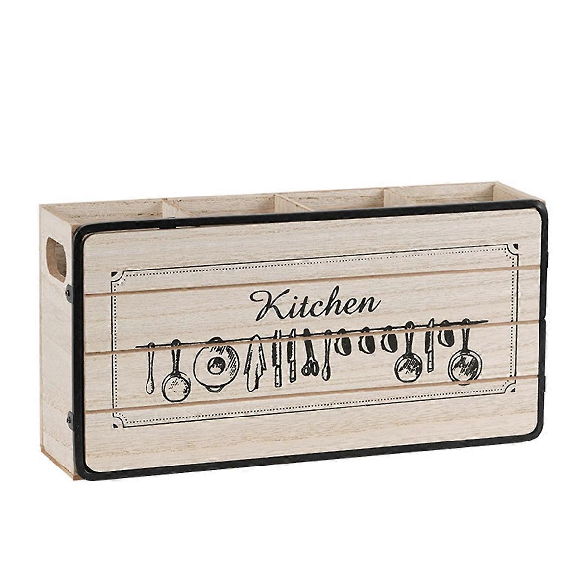 Retro Wooden Tableware Storage Box Tabletop Knife Fork Storage Rack