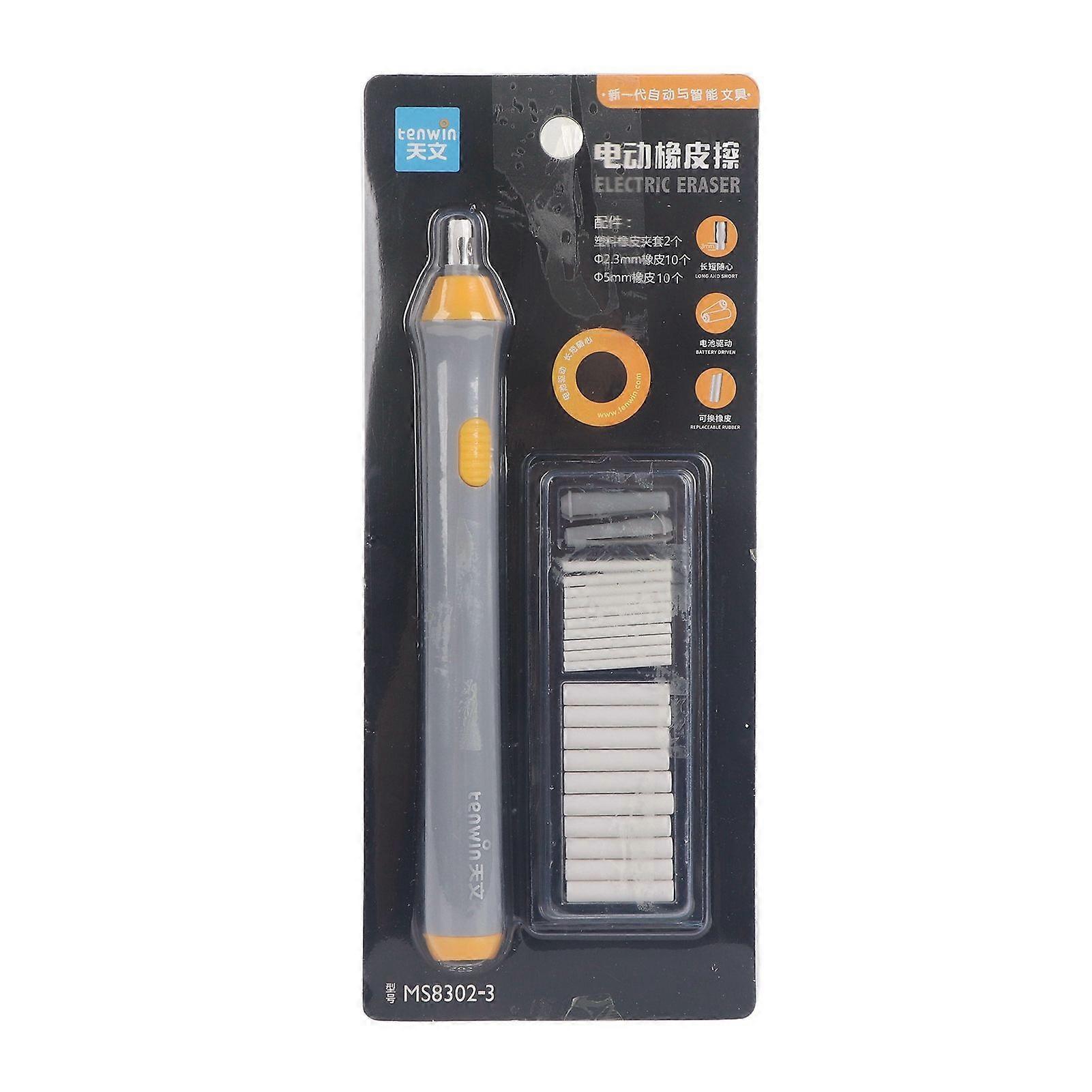 Tenwin Electric Battery Operated Automatic Pencil Eraser with 22 Eraser Refills (Gray)
