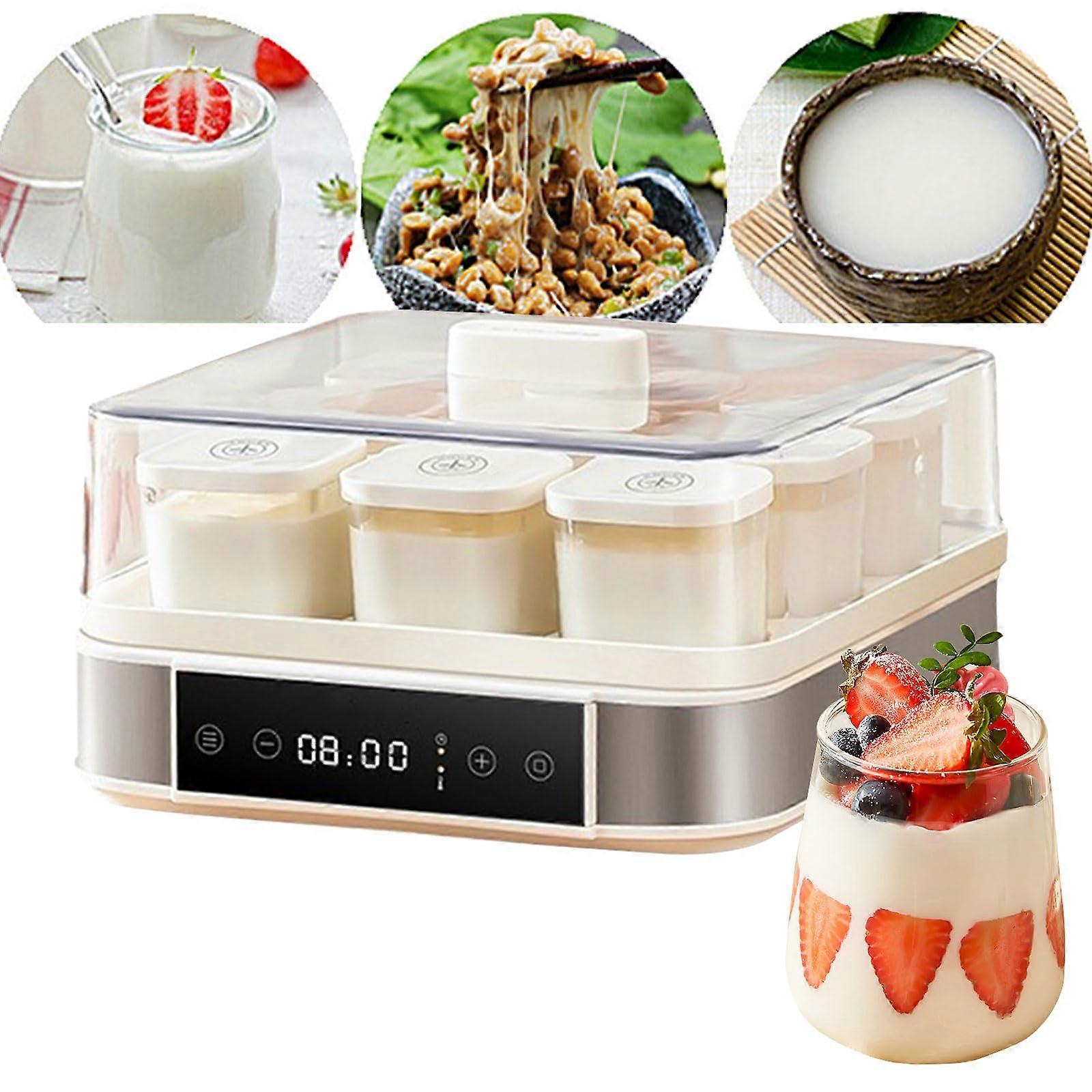 Large Capacity Automatic Yoghurt Maker 40W With Adjustable Temperature And Time Control 9 Glass Jars White