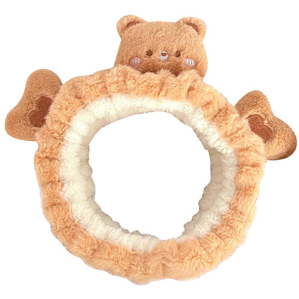 Bear Headband Plush Spa Headband for Washing Face 4Pcs Set Brown