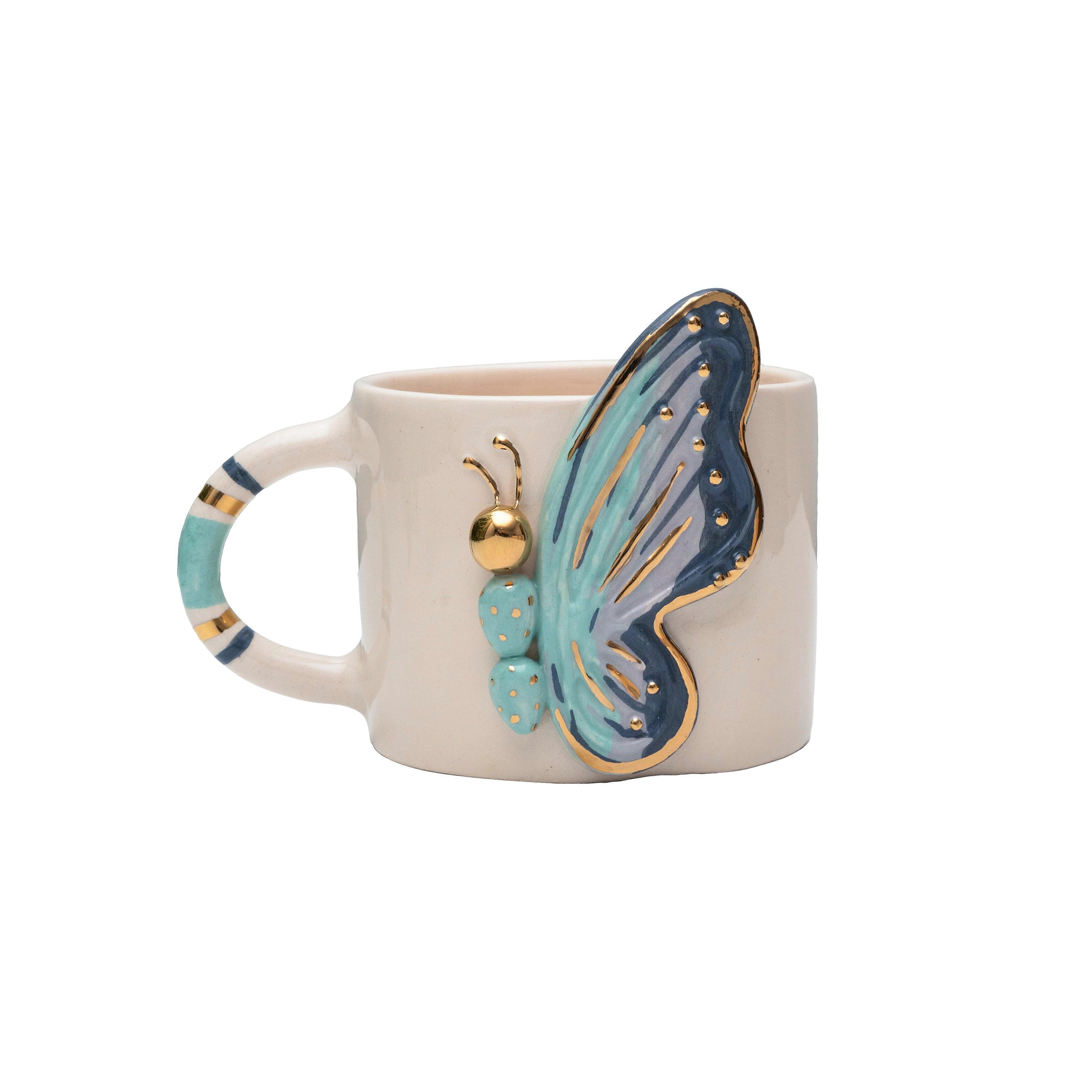 Turquoise Butterfly Dreams Mug – Hand-painted Butterfly Nature-inspired Ceramic Mug With Real Gold Accents