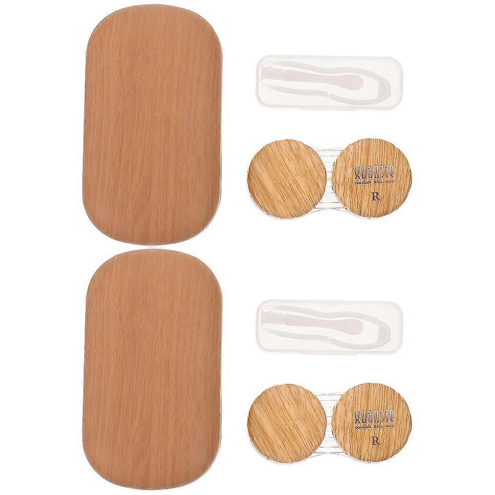 Contacts Lens Case Holder Lens Box for Storage 2Sets Portable Light Brown Organizer
