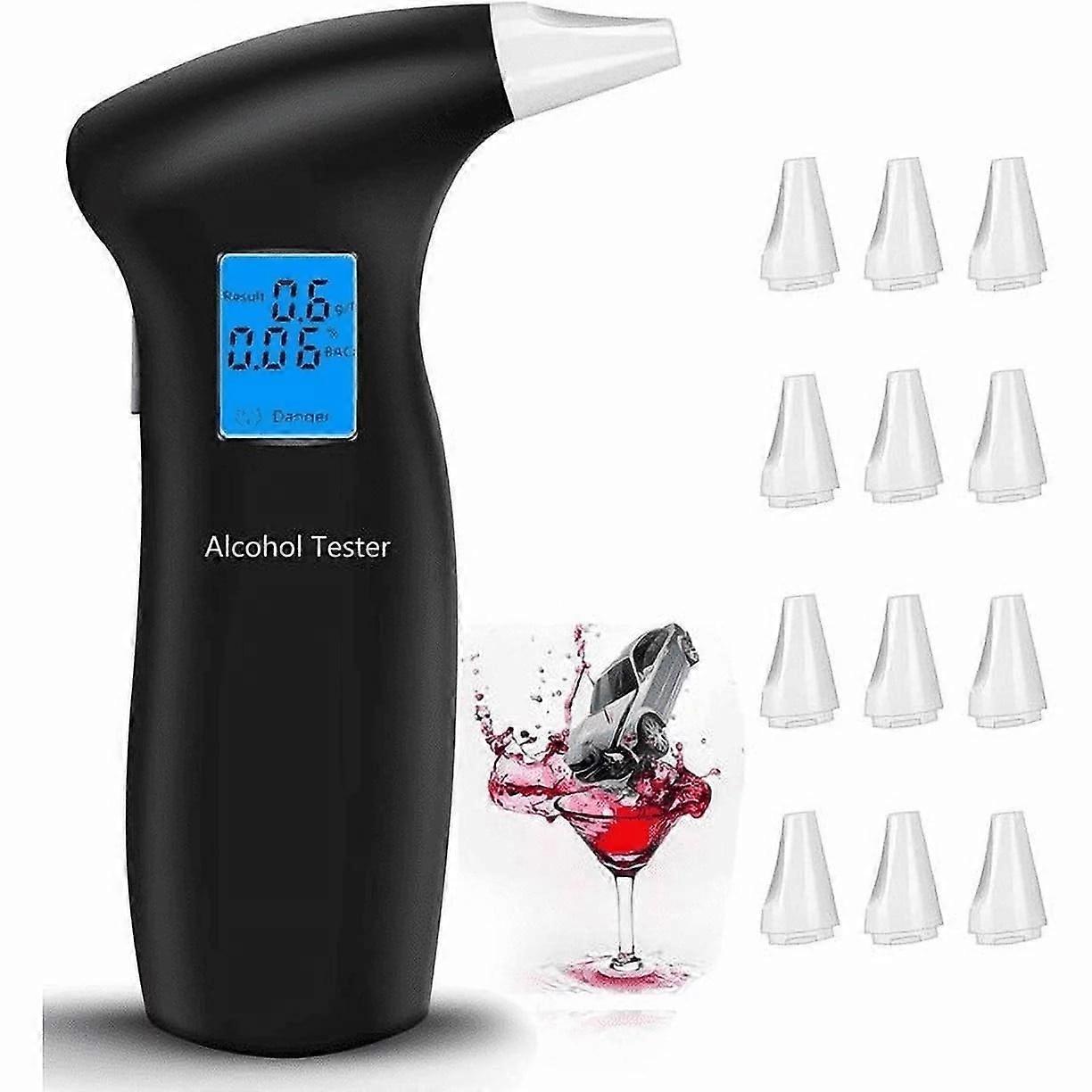 Professional Breathalyzer with LCD & Semiconductor Sensor - Accurate Alcohol Tester, 12 Mouthpieces, for Personal/Pro Use, Compatible with Police