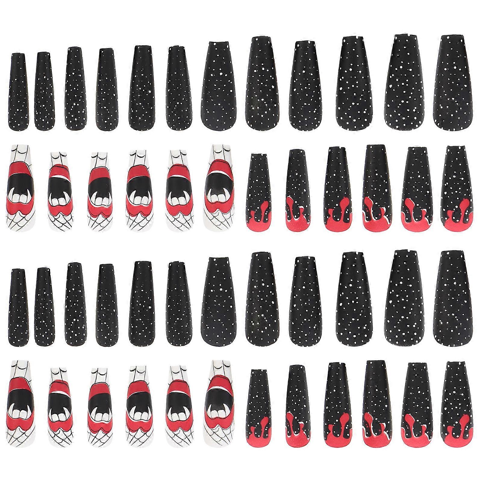 Halloween False Nail Full Cover Long False Nails Tips 48Pcs for Home