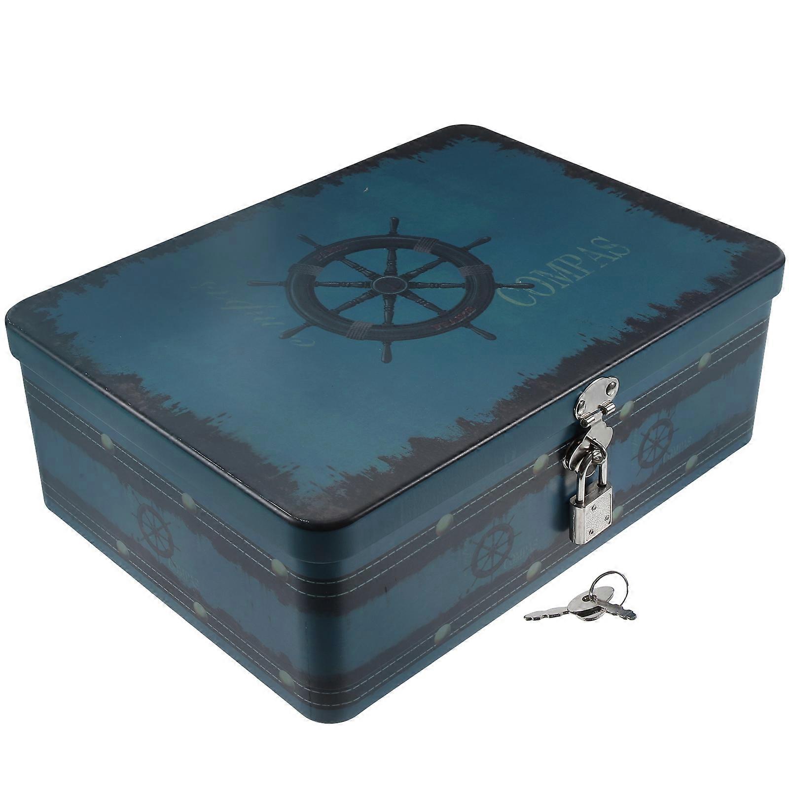 Dark Blue Storage Box with Lock for Desktop Organization
