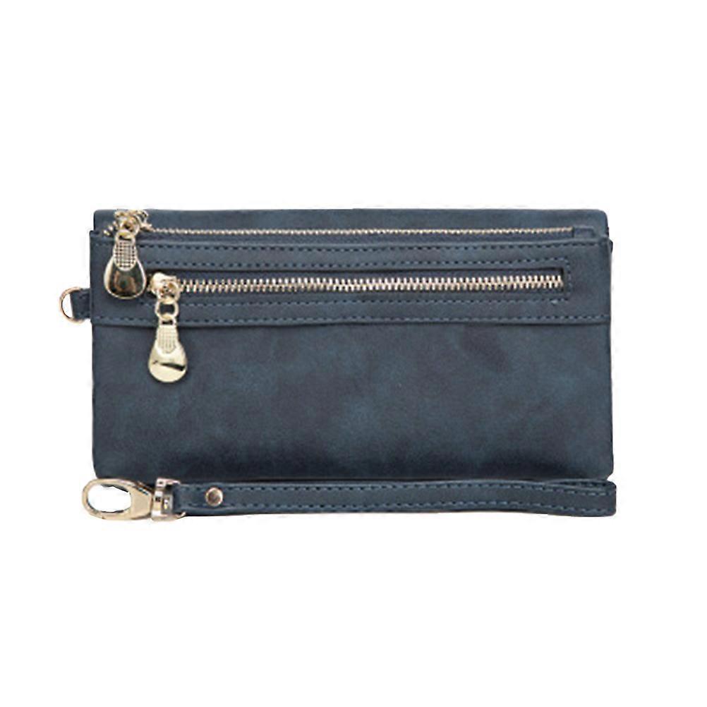 PU Wallet for Women Billfold Function 2Pcs Dark Blue Handbag Purse
