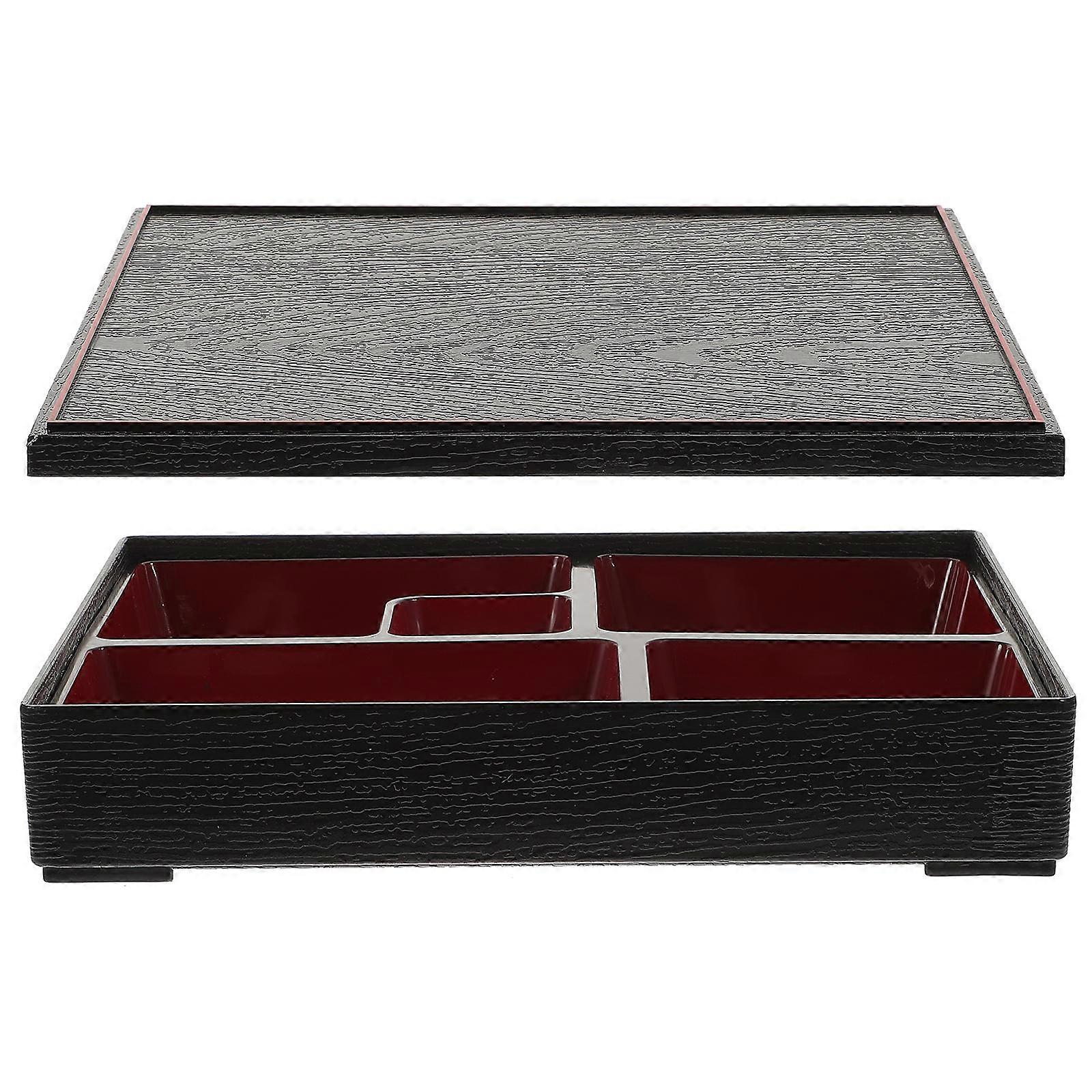 Japanese Picnic Container Meal Prep Containers Black Plastic Rectangular Shape 1Pc