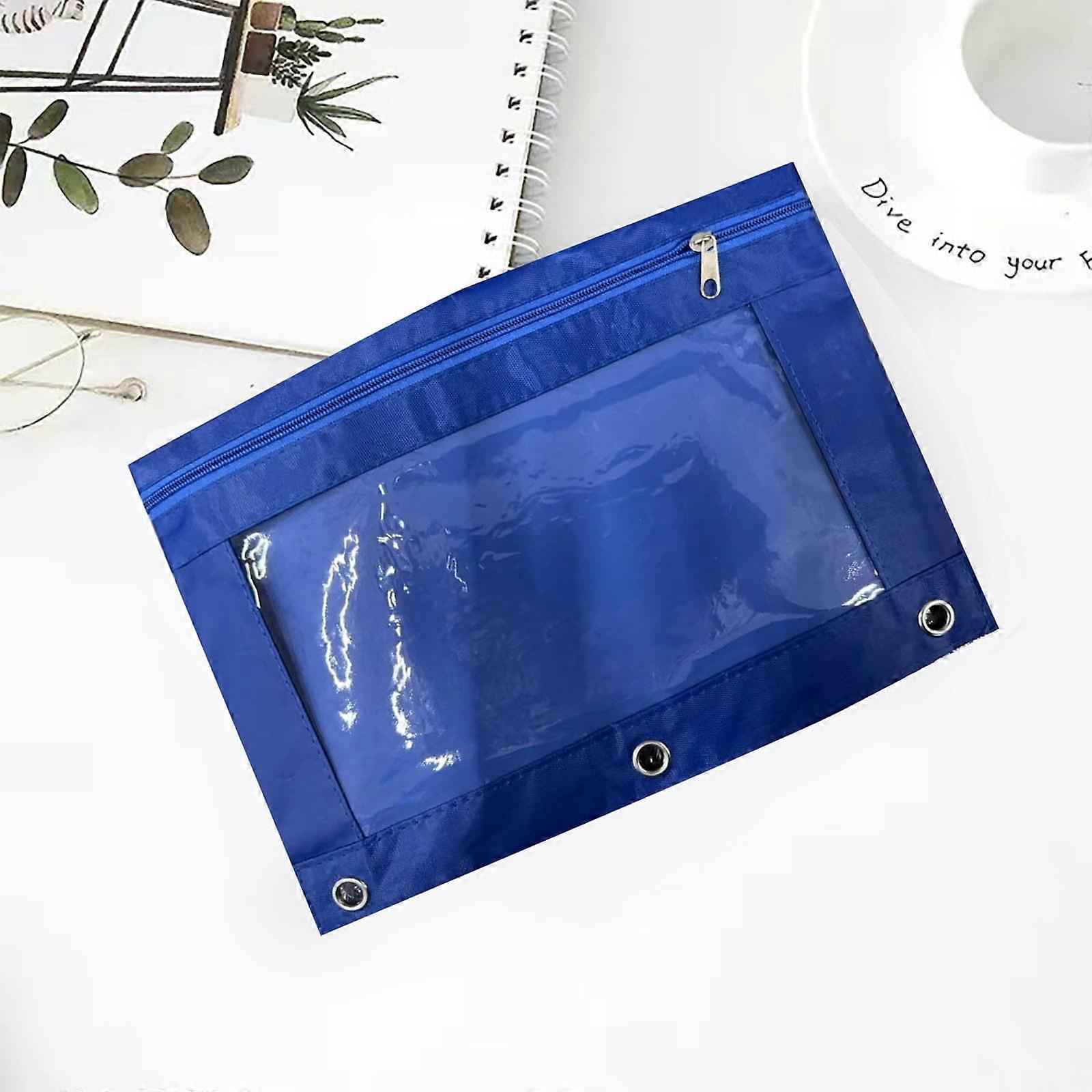 ESULOMP 3 Hole Pencil Case, Pencil Pouch with Zipper Pulls, Pencil Case for Kids with 3 Ring Binder 9.8" x 7.1",(Blue)