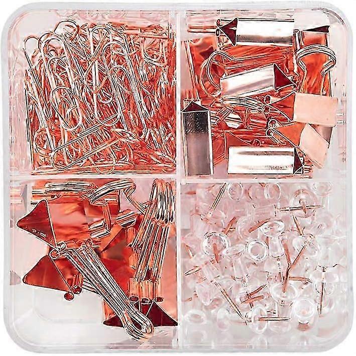 Rose Gold Paper Clip Push Pins Set All In One Combo for Office Supplies