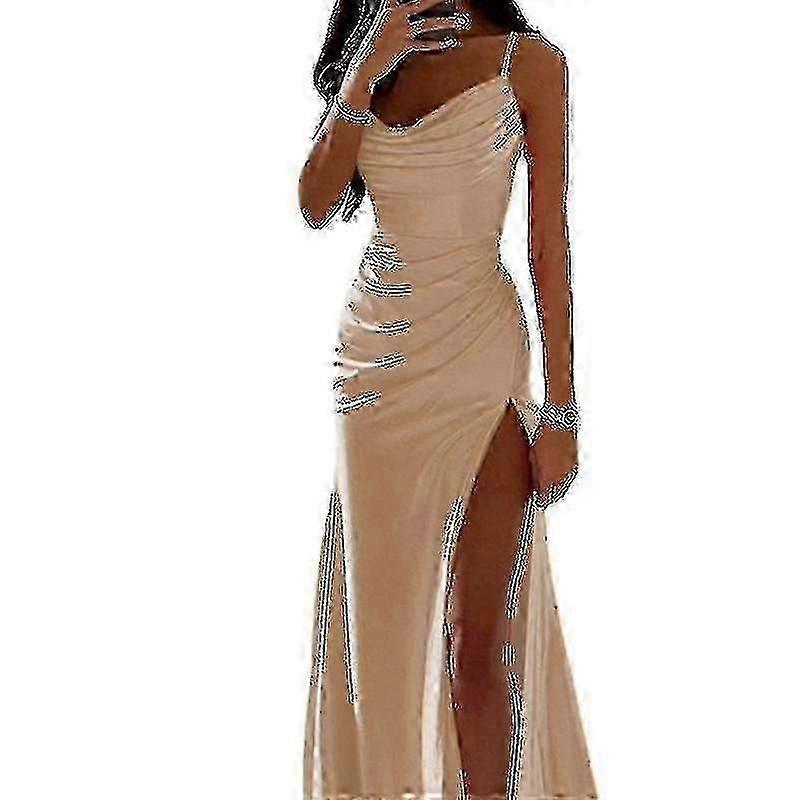 Robe longue maxi à col bénitier pour femme, robe de soirée sans manches en satin, robe de soirée décontractée