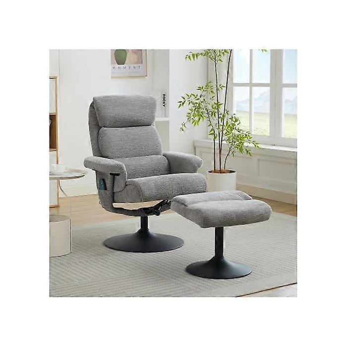 Relaxfauteuil met relaxfunctie en 5-punts massagefunctie, 360 graden draaibaar, grijze fluwelen stof.