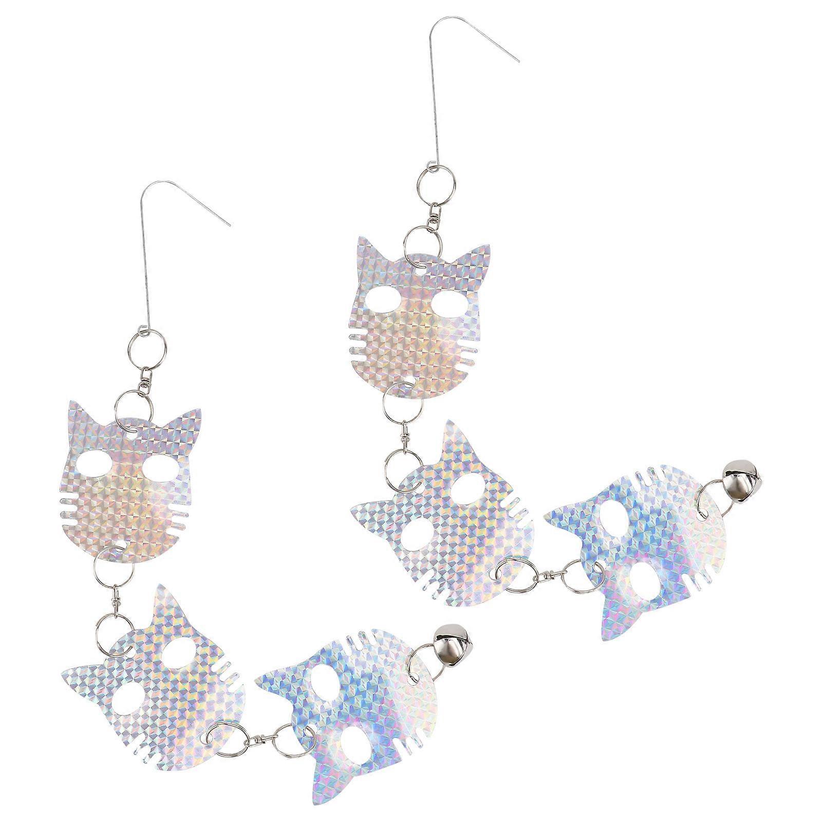 Bird Cat Head Pendant Owl Modeling Device for Garden Decor 2Pcs Hanging Silver