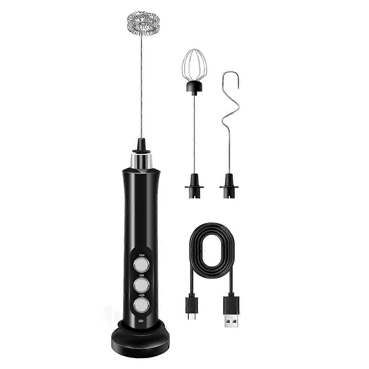 Rechargeable Milk Frother Handheld with 3 Detachable Stainless Steel Whisks,3 Speed Adjustable Electric Whisk Foam Maker