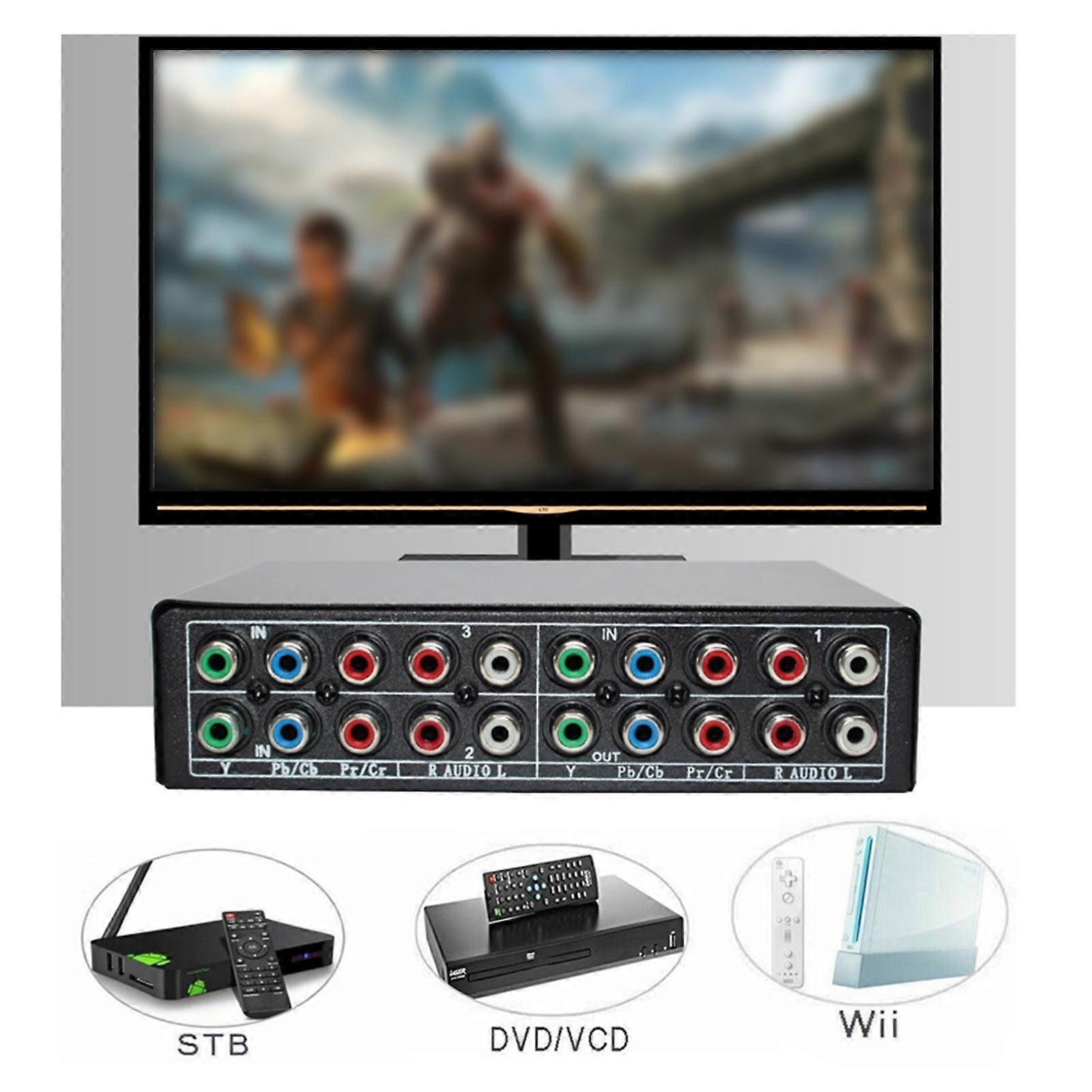 SUSUchens Video Splitter Switcher Quick Transmission Signal Conversion Plug Play 5 RCA 3-way Ypbpr Cable RGB Component Video Switcher for Home Black