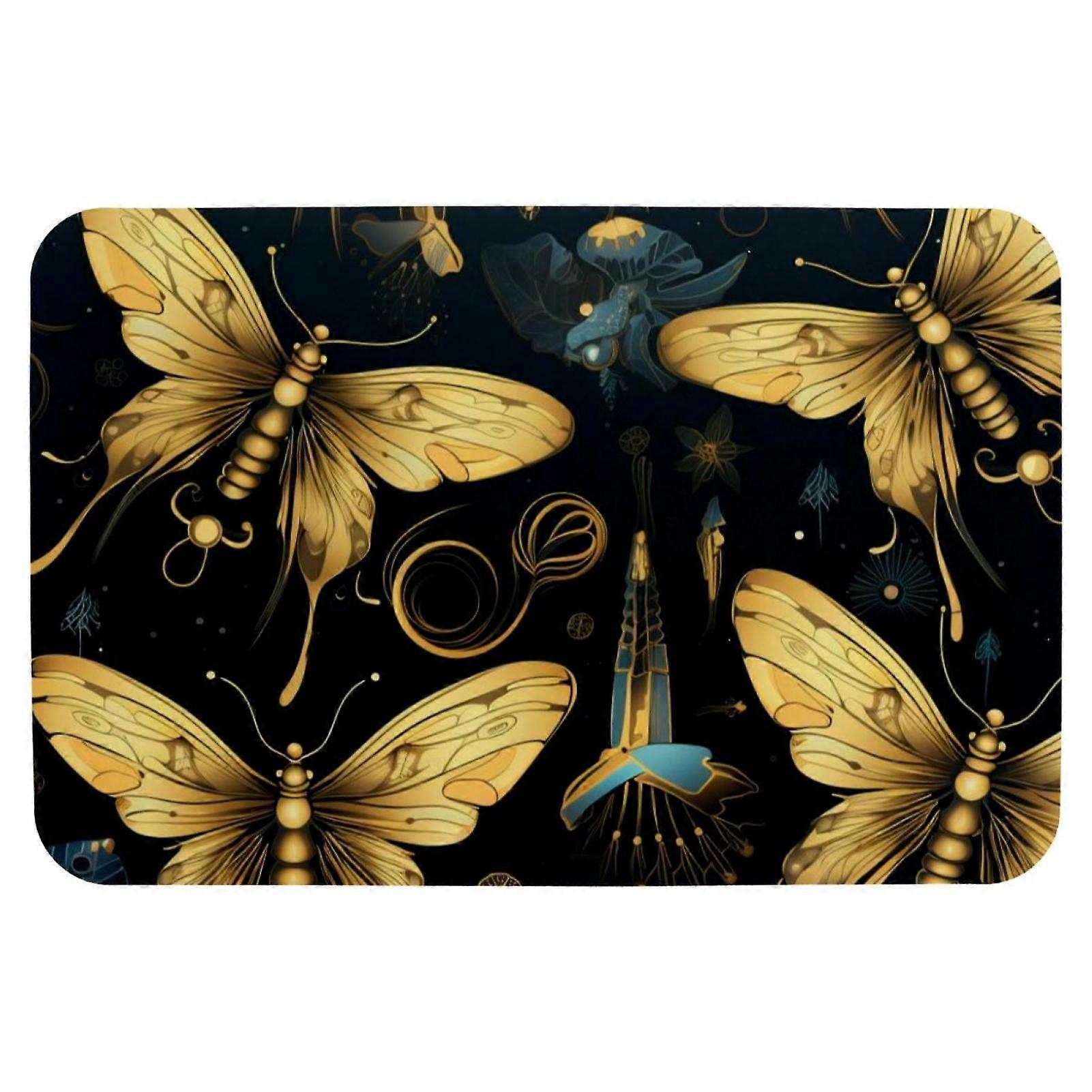 16x24in Yellow Firefly Memory Foam Bath Mat, Machine Washable, Non-Slip, Quick Dry, Super Absorbent & Soft - Compatible with Standard Bathroom Floors