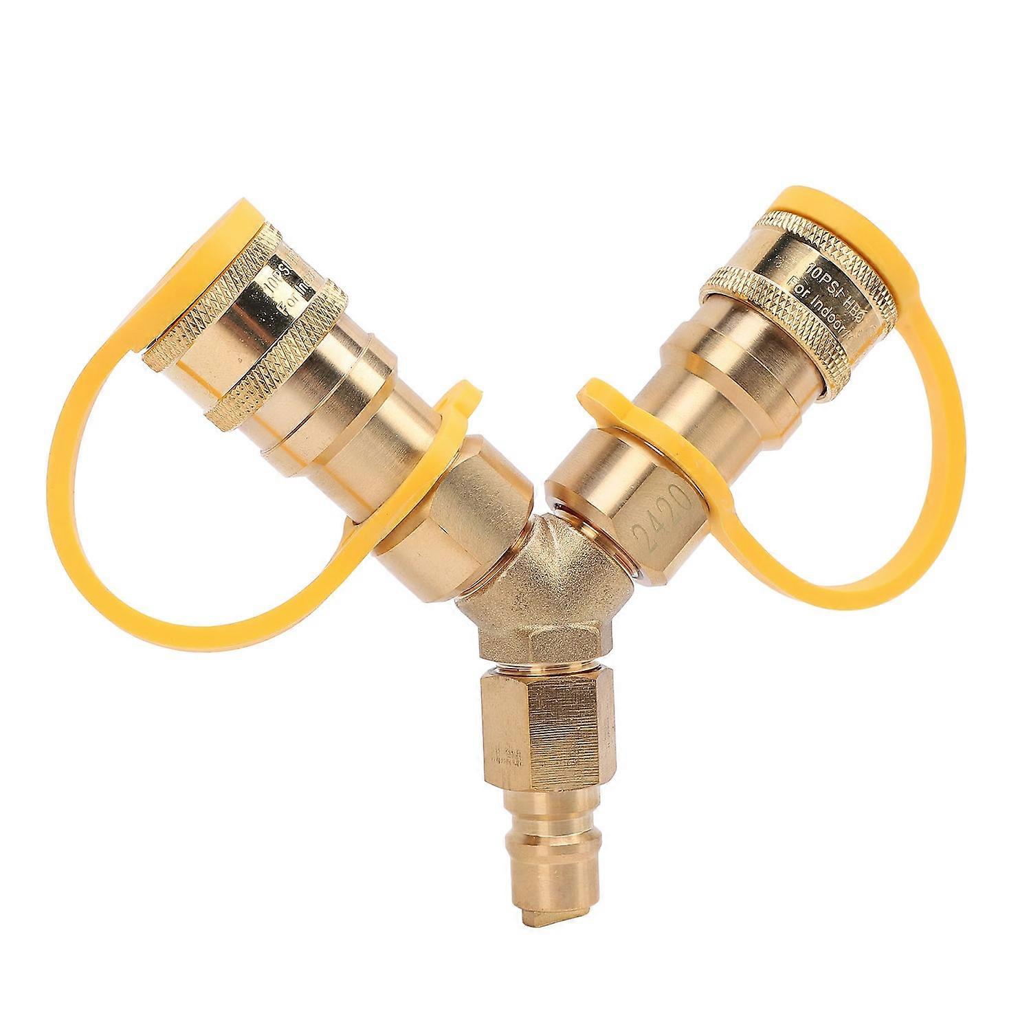 3/8 Inch Nature Gas Y Splitter Brass Quick Connect Disconnect Gas Line Hose Y Splitter Separator for