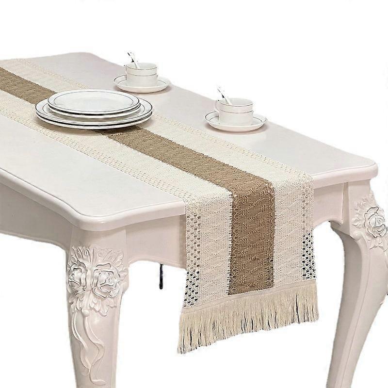 Table Runners Natural Burlap Table Runner, Splicing Cotton Boho Table Runner(1 pcs, beige)