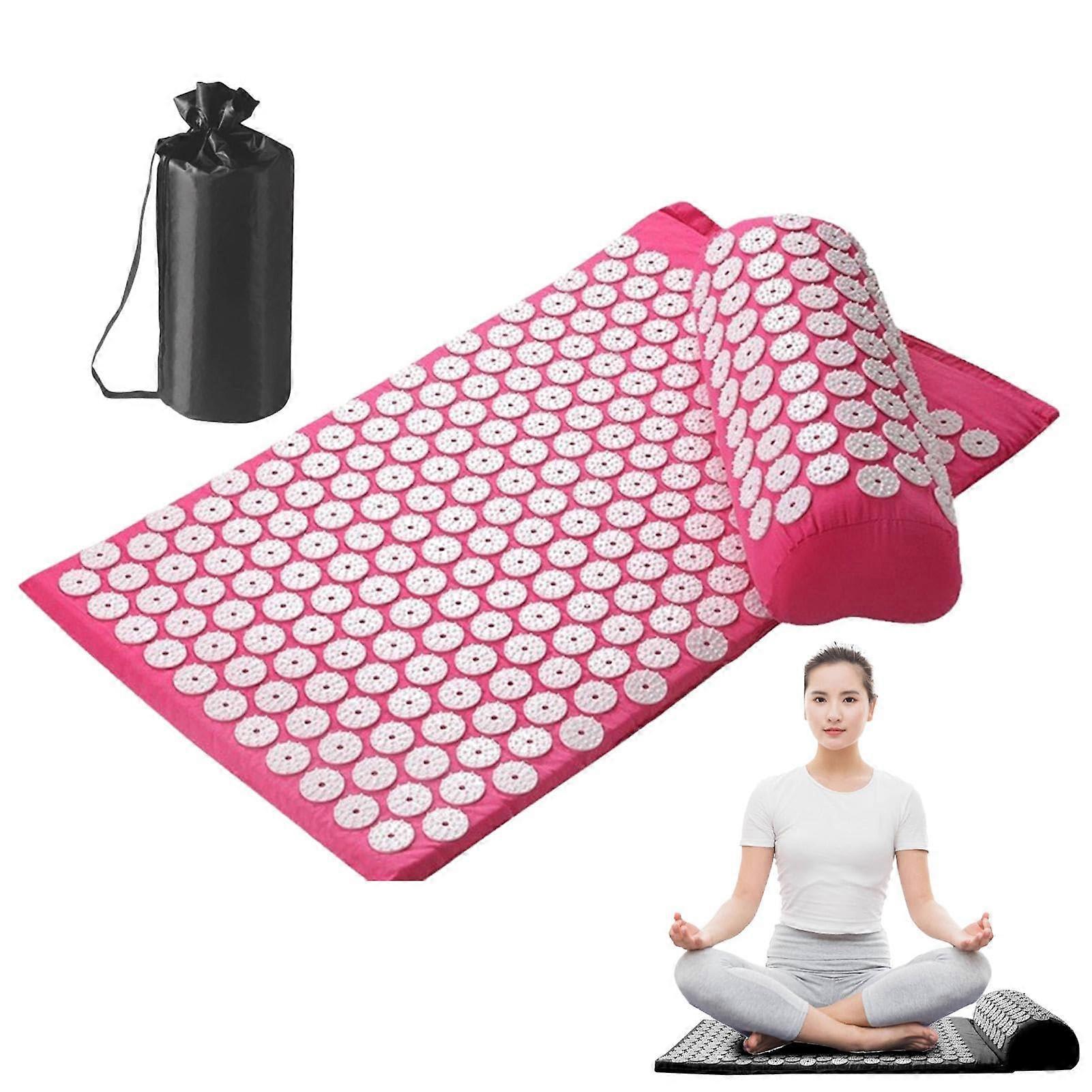 Acupressure Spike Mat and Pillow Set for Neck and Back Pain Relief, Meditation, Travel Use, Red