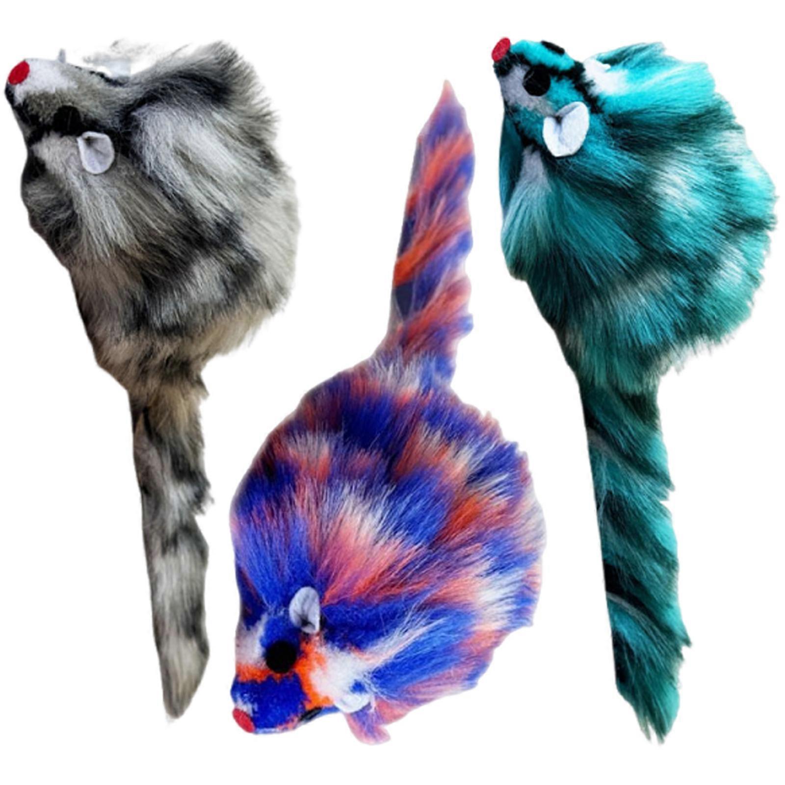 Interactive Cats Toy Plush Mouse Squeaky Animal Toy with Colorful Feathered Encourage Active Play For Kittens Indoor 3PCS Multicolor