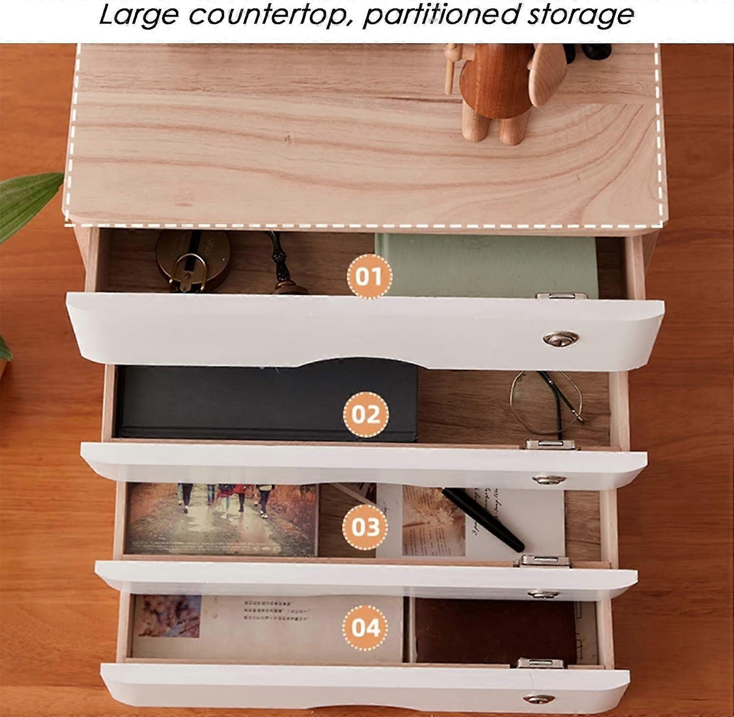 Solid Wood File Cabinet with Lock – 1/2/3/4 Tier Desktop Storage Drawers for Office and Home