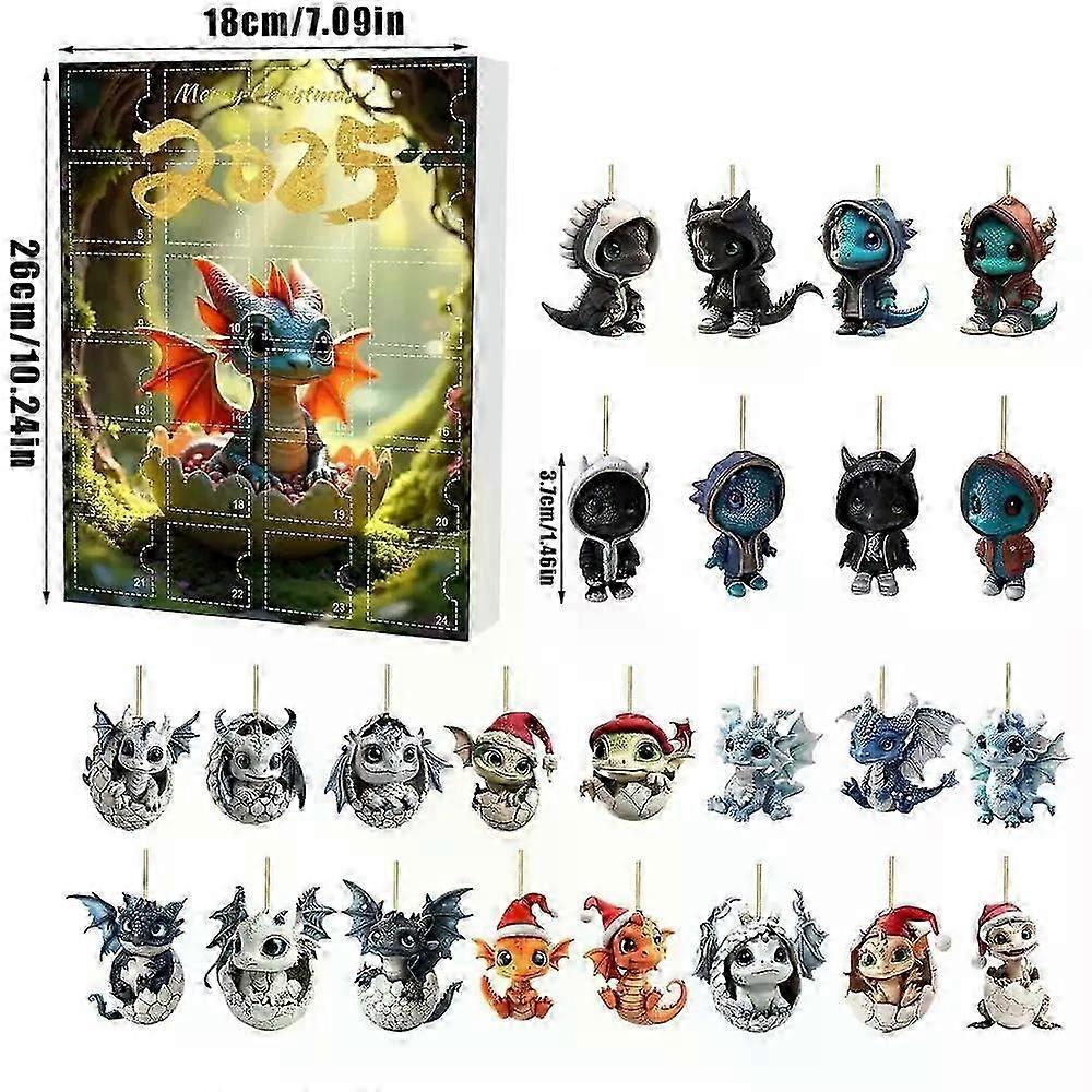 Christmas Countdown Calendar - 24 Dinosaur Themed Acrylic Pendants for Advent