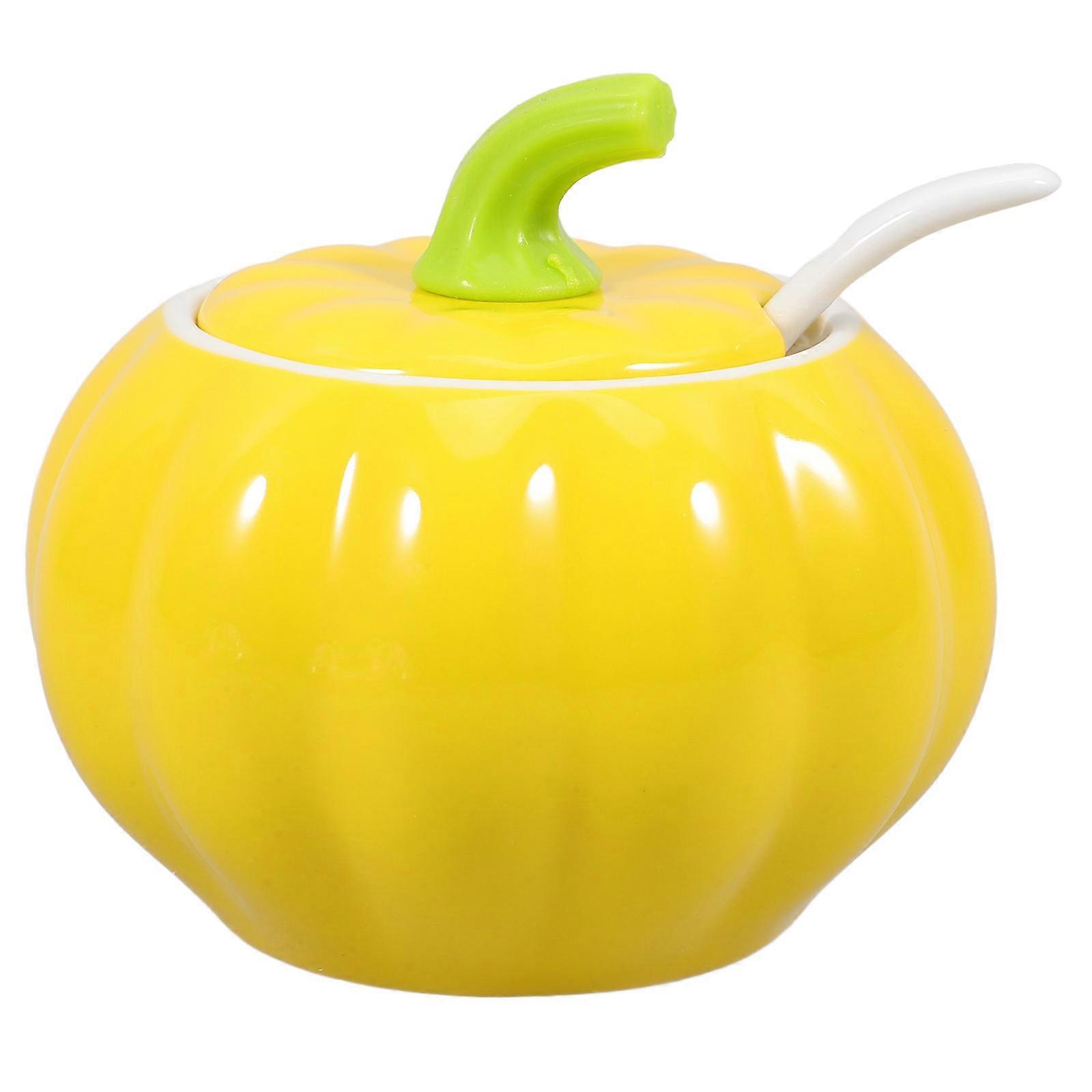 Pumpkin Shaped Ceramic Condiment Jar for Storage Use 1Set Kitchen Spice Storage Jar