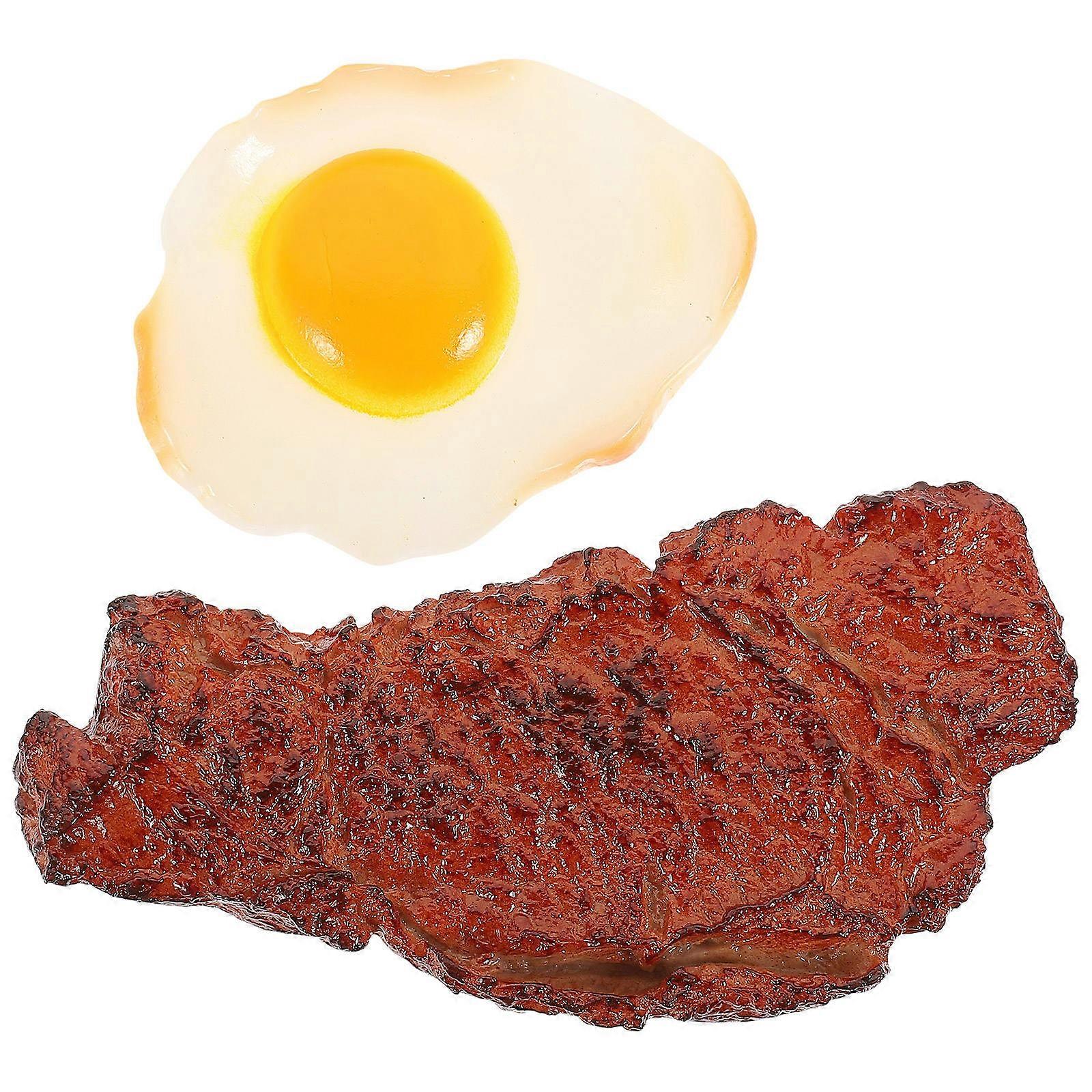 Simulation Steak and Artificial Poached Egg Model for Decor 2Pcs Set