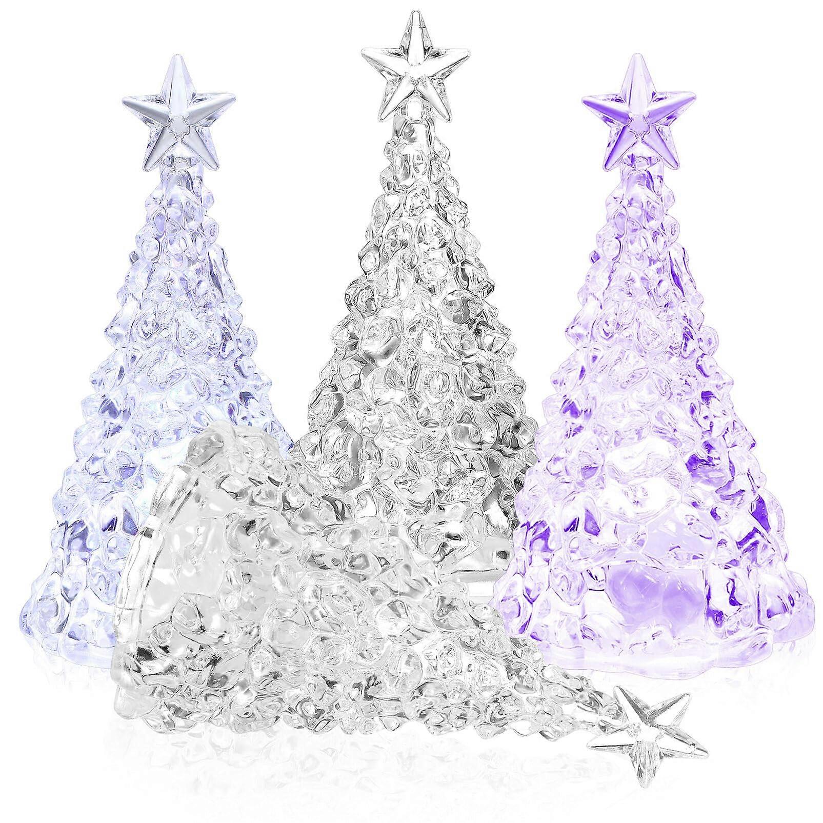 4pcs Acrylic Light Up Christmas Tree Set with MultiColor LED Lighting for Festive Tabletop Decor