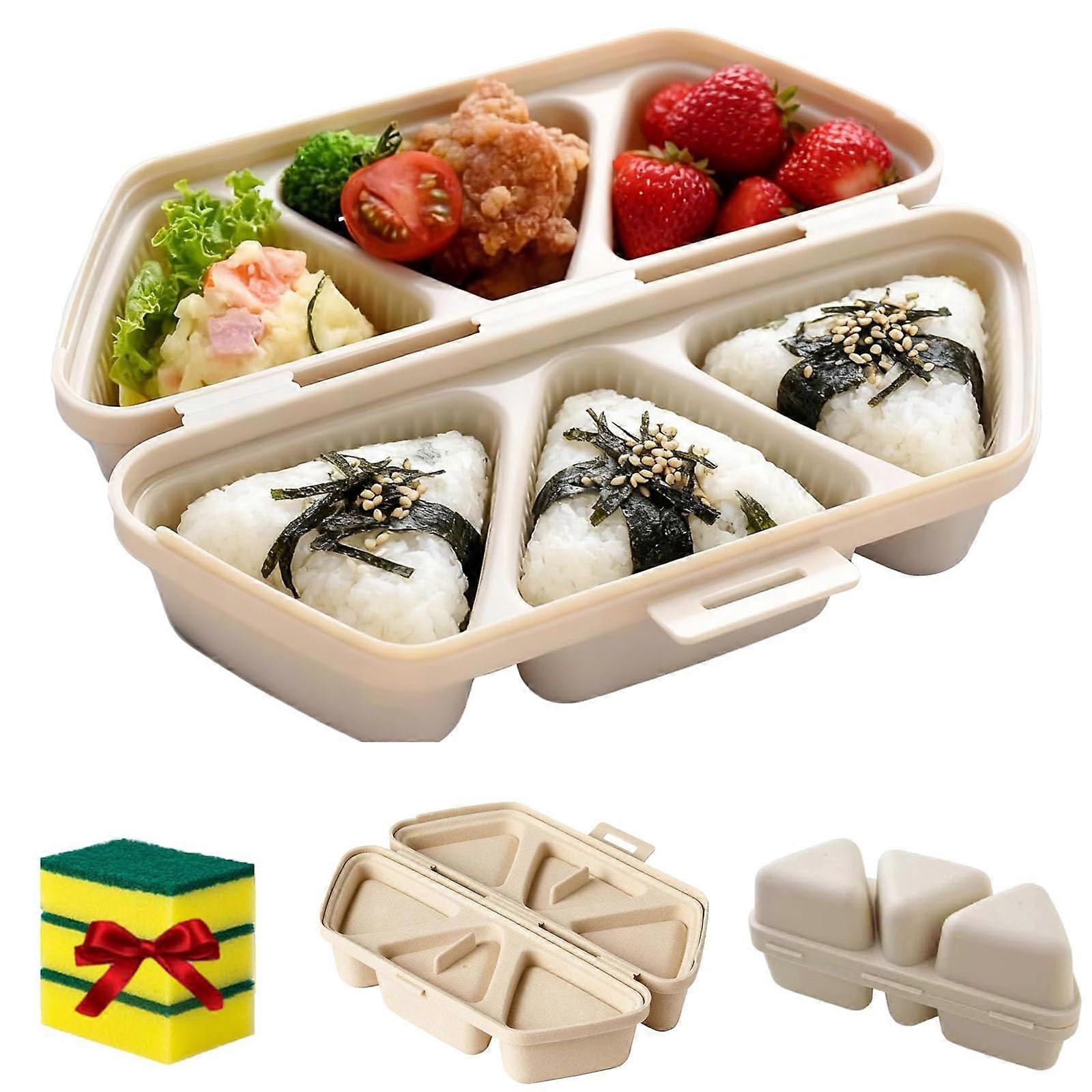6 in 1 Onigiri Mold Sushi Rice Ball Maker, Nonstick Triangle Press for Quick Uniform Shape Yellow