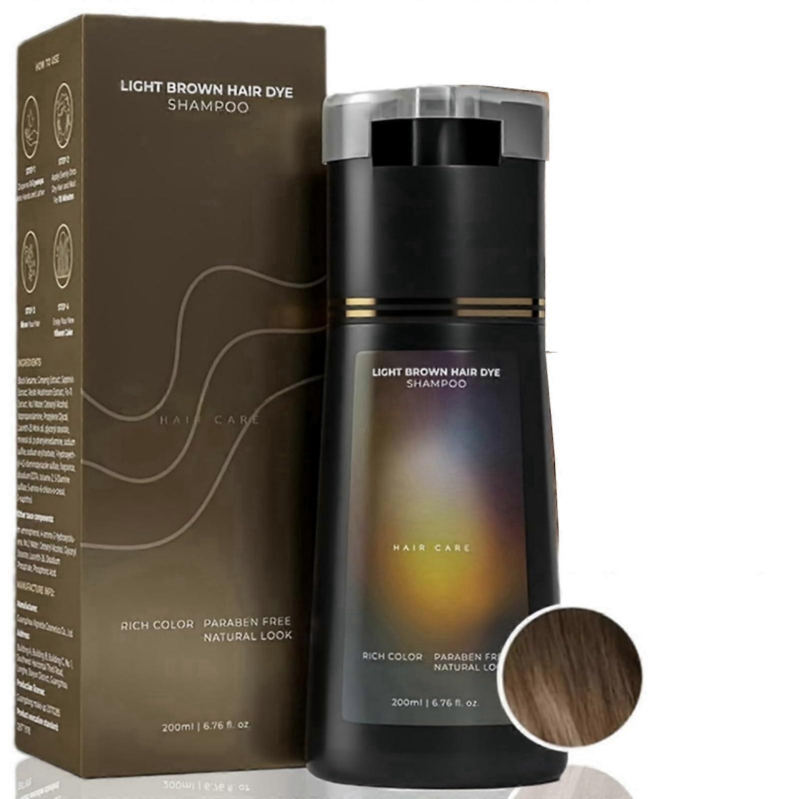 Hair Dye Shampoo Light Brown 200ml, Instant Grey Coverage with Natural Plant Formula, Nourishing Color